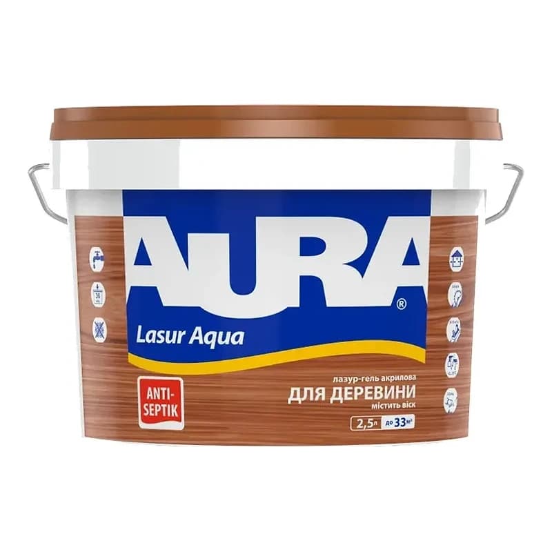 Aura Lasur Aqua — Декоративна акрилова лазур для дерева Кіпарис, 2,5 л
