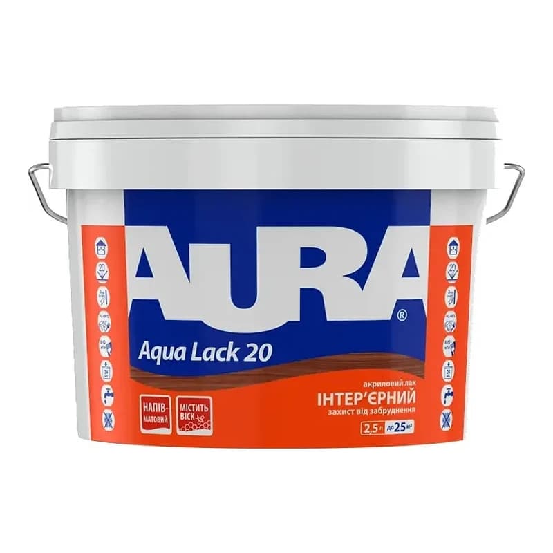 Aura Aqua Lack 20 — Інтер'єрний акриловий лак, 2,5 л