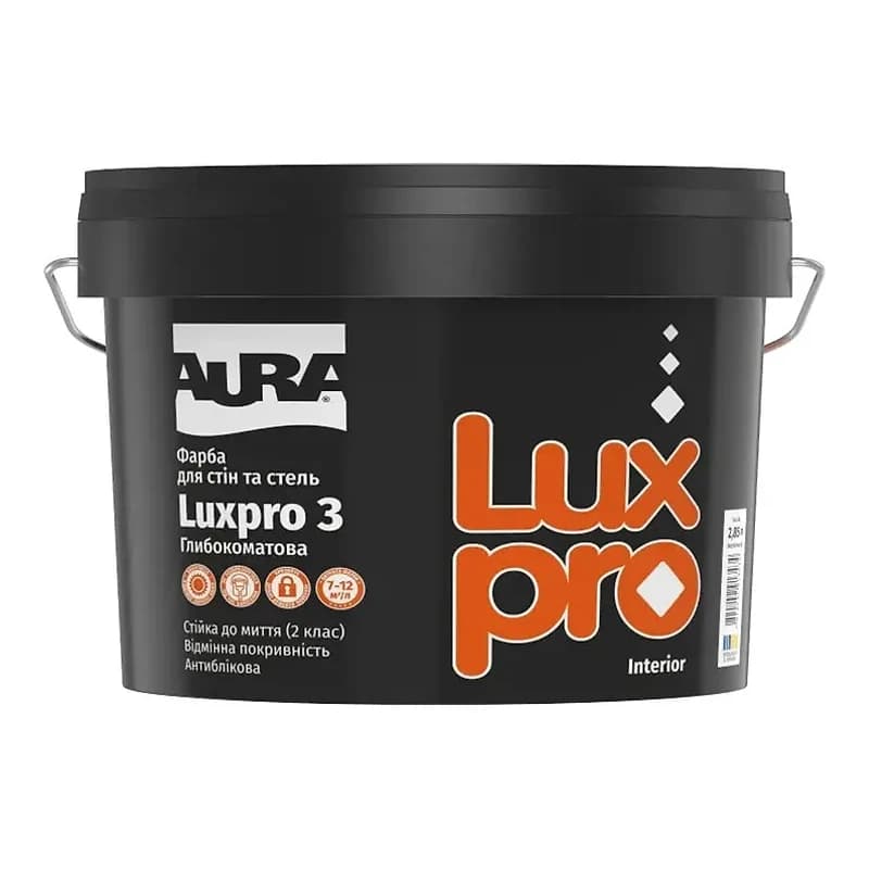Aura Lux Pro 3 — Матова інтер'єрна фарба для стін та стель, 2,85 л