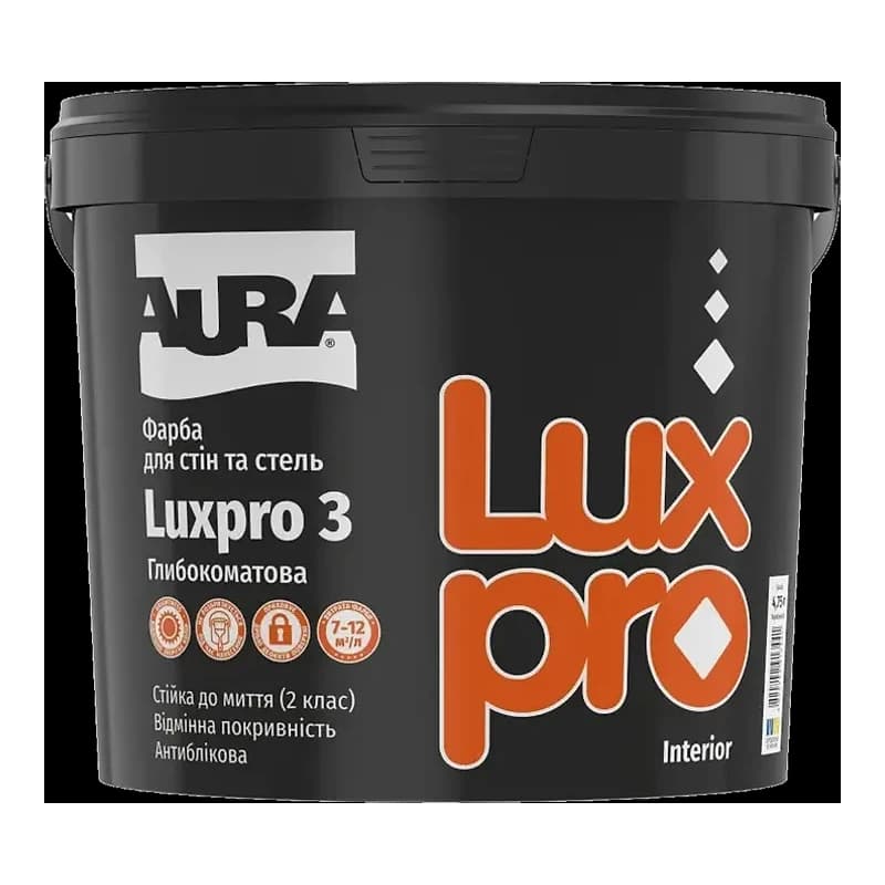 Aura Lux Pro 3 — Матова інтер'єрна фарба для стін та стель, 4,75 л