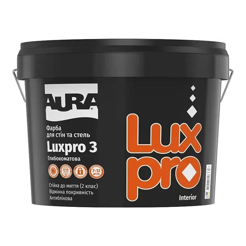 Aura Lux Pro 3 — Матова інтер'єрна фарба для стін та стель, 9,5 л