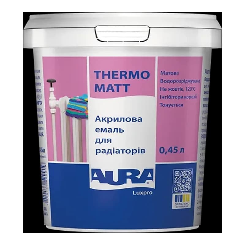 Aura Luxpro Thermo Matt — Матова акрилова емаль для радіаторів, 0,45 л