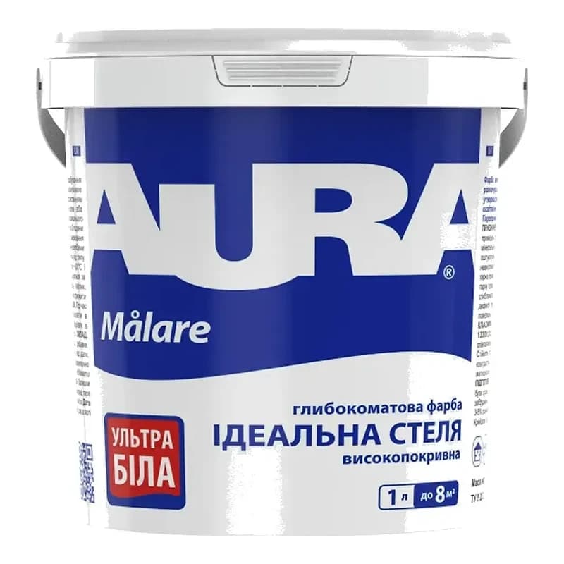 Aura Malare — Ультрабіла глибокоматова фарба для стель та стін, 1 л
