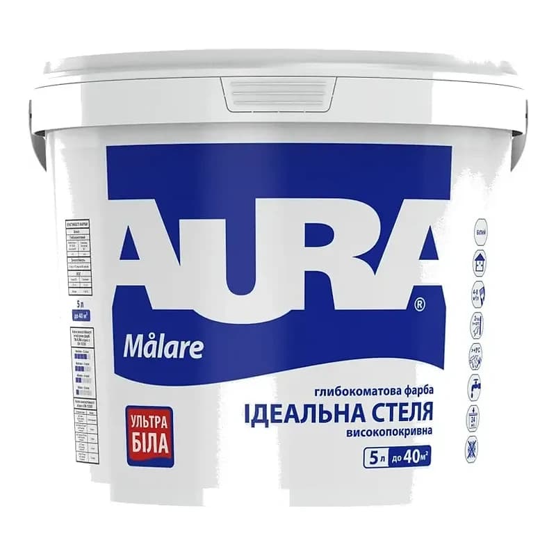 Aura Malare — Ультрабіла глибокоматова фарба для стель та стін, 5 л