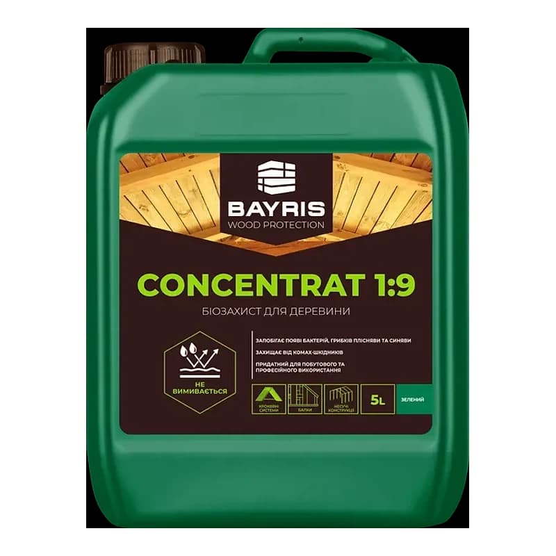 Засіб захисний для деревини Байріс (Concentrat 1:9), зелений, 5 л