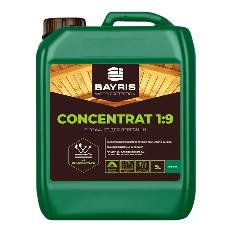 Засіб захисний для деревини Байріс (Concentrat 1:9), зелений, 5 л