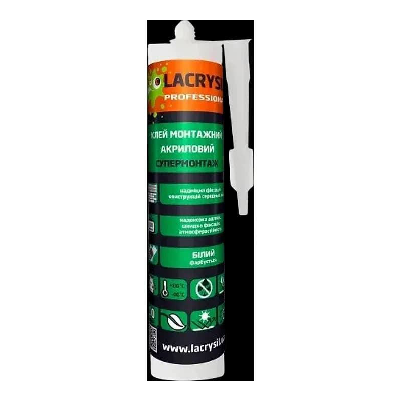 Клей монтажний Lacrysil SUPER FIX на основі МS полімерів білий 0,4 кг