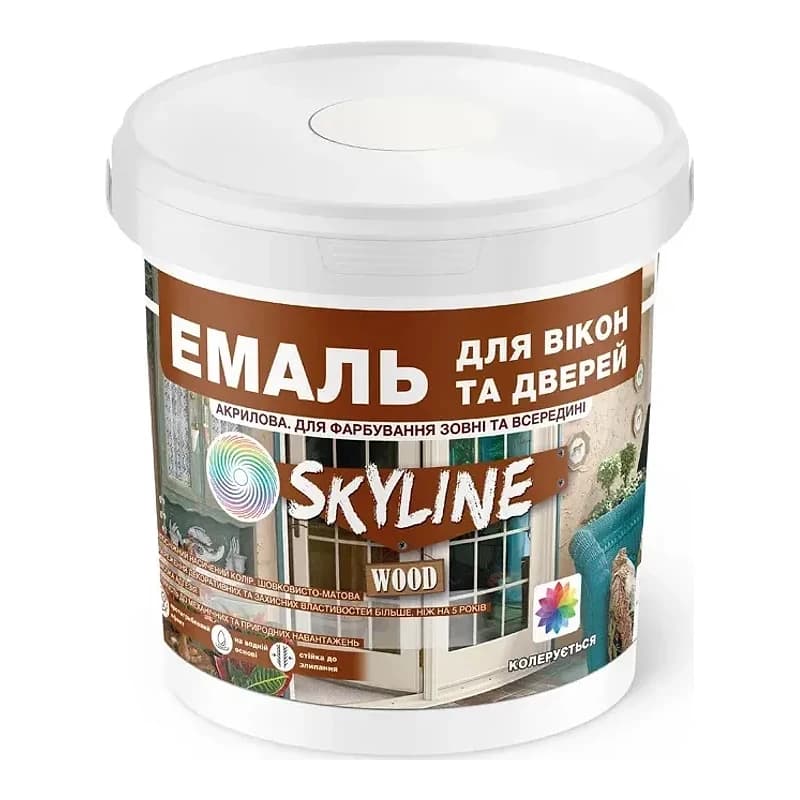 Емаль акрилова SKYLINE для вікон та дверей, біла шовковисто-матова 0,4 л
