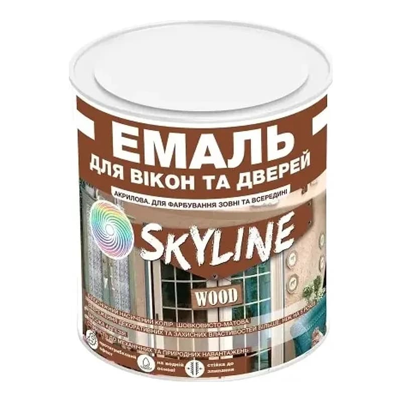 Эмаль акриловая SKYLINE для окон и дверей, белая шовковисто-матовая 0,75 л