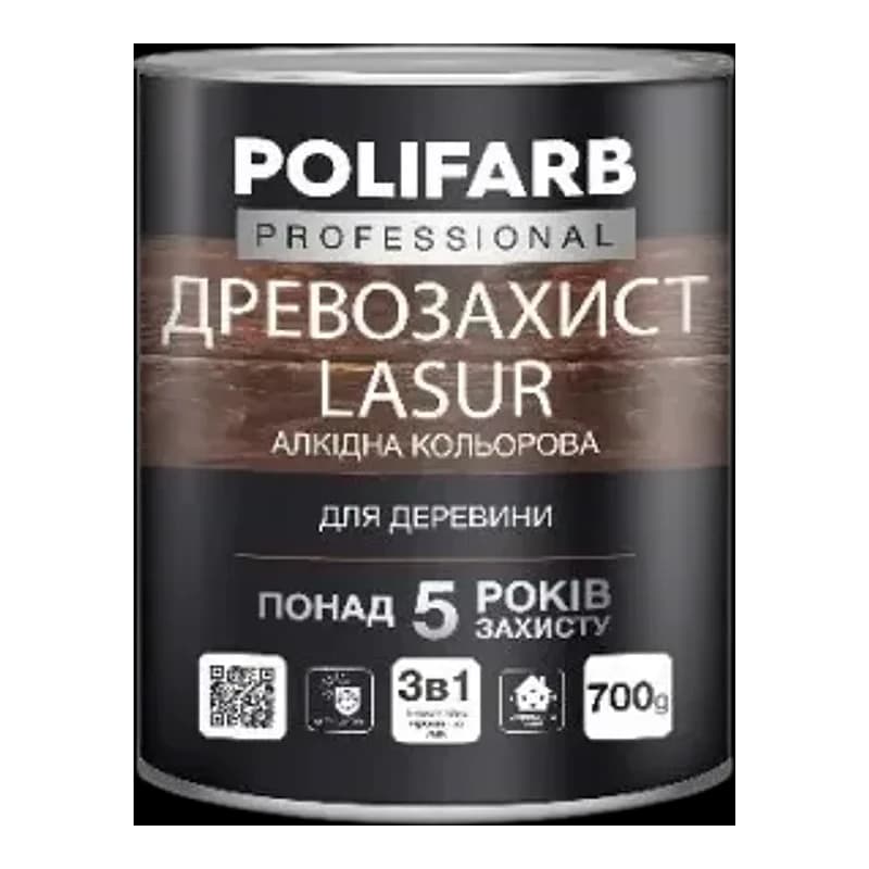 Лазур алкідна Polifarb древозахист, темний дуб, 2,2 кг