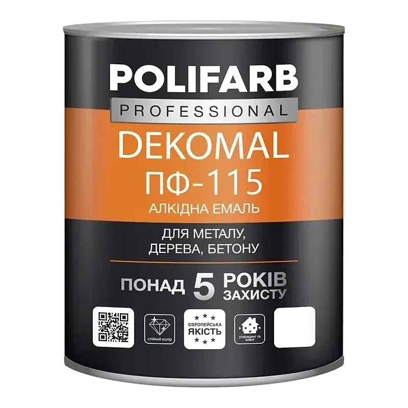 Емаль Polifarb DekoMal ПФ-115 біла, 0,9 кг